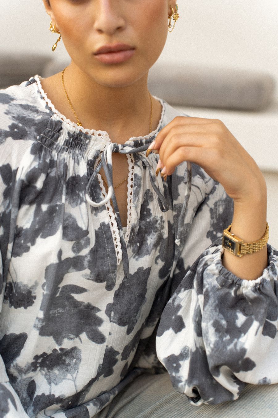 Tie-Neck Chiffon Blouse