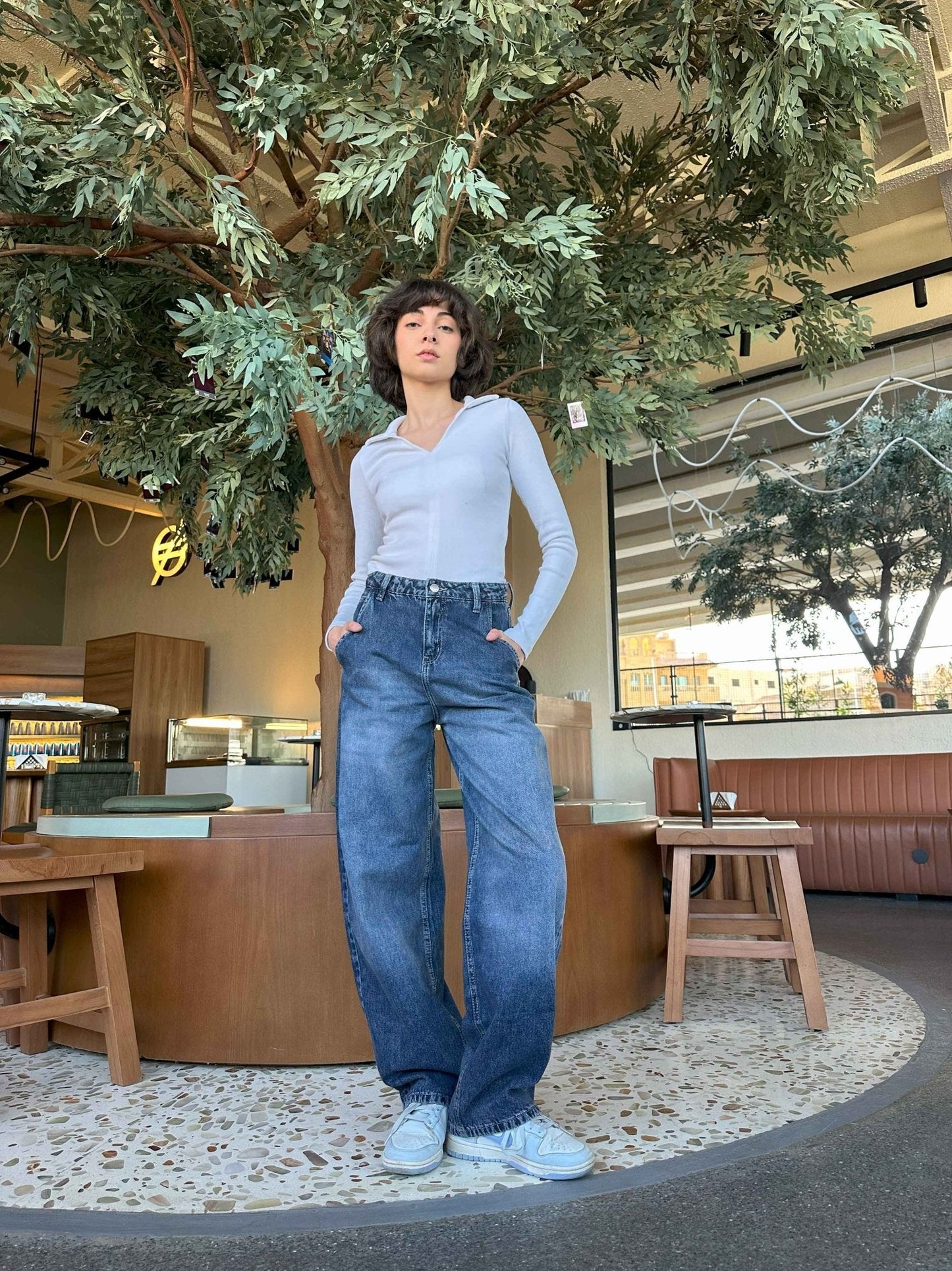 Skater - Mid Navy Blue Washed Skater Jeans.