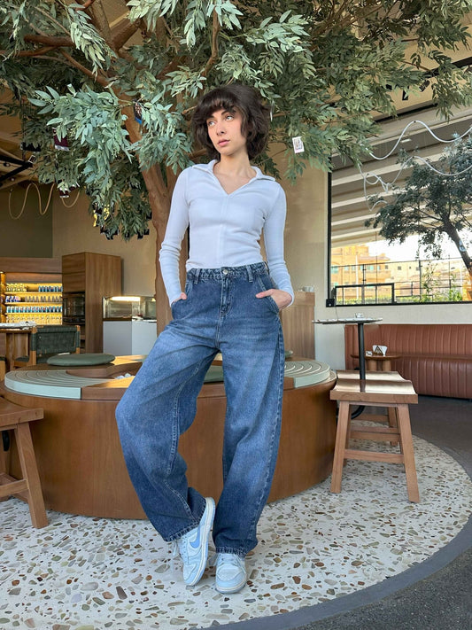 Skater - Mid Navy Blue Washed Skater Jeans.