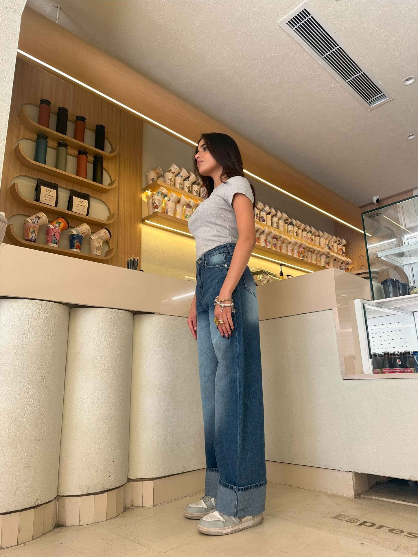 The Uptown Wide Leg - Navy Blue Cuffed Jeans.