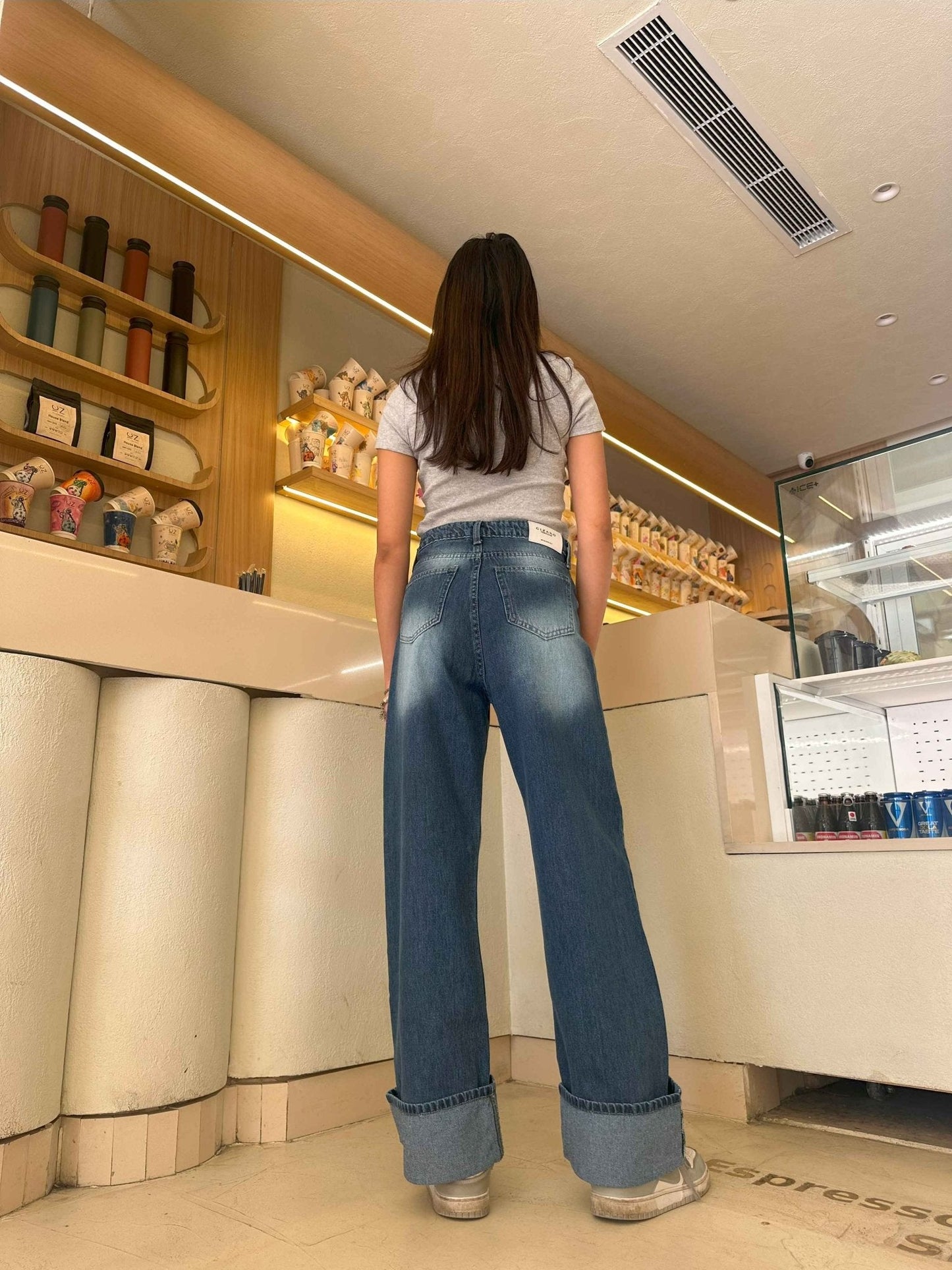 The Uptown Wide Leg - Navy Blue Cuffed Jeans.