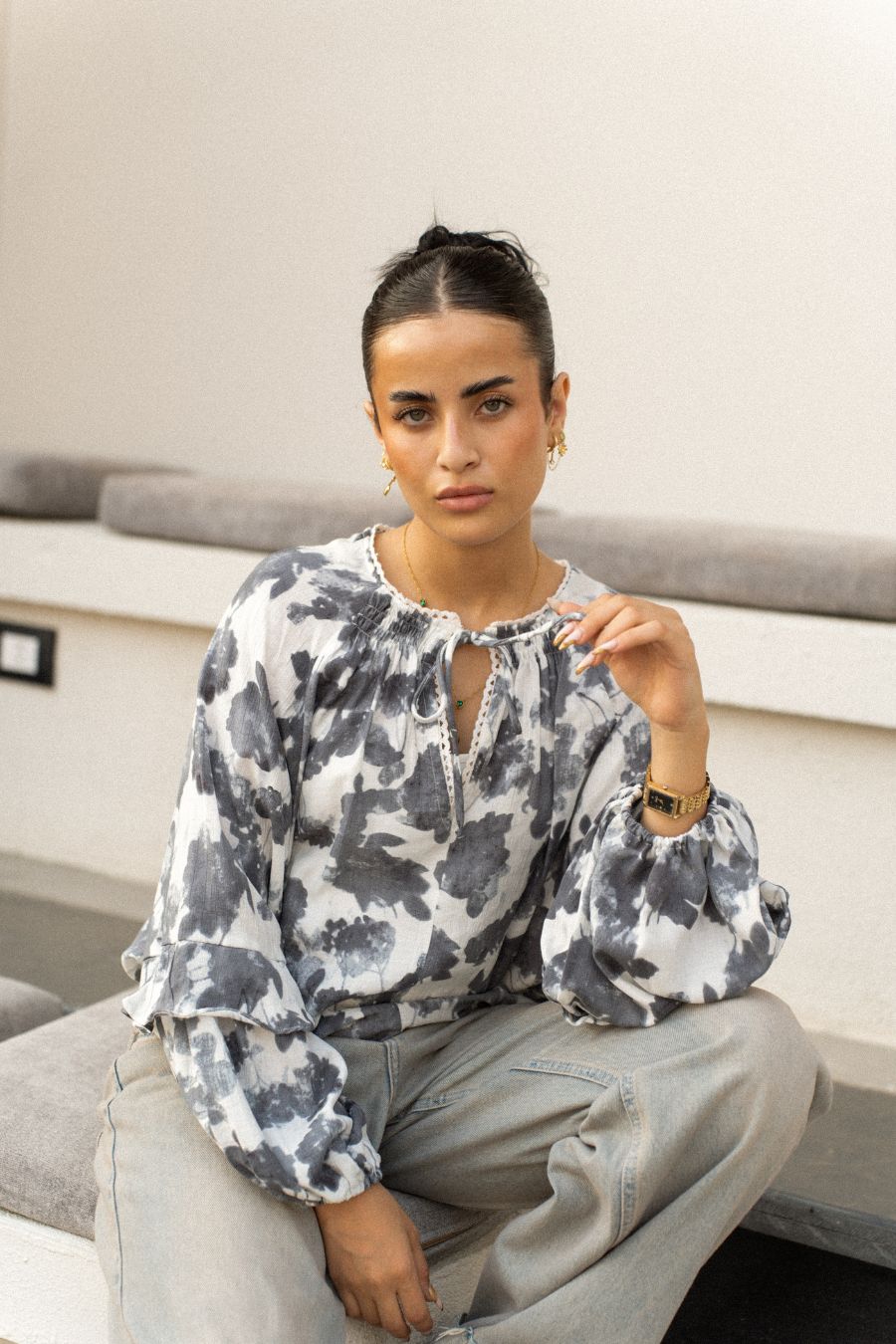 Tie-Neck Chiffon Blouse