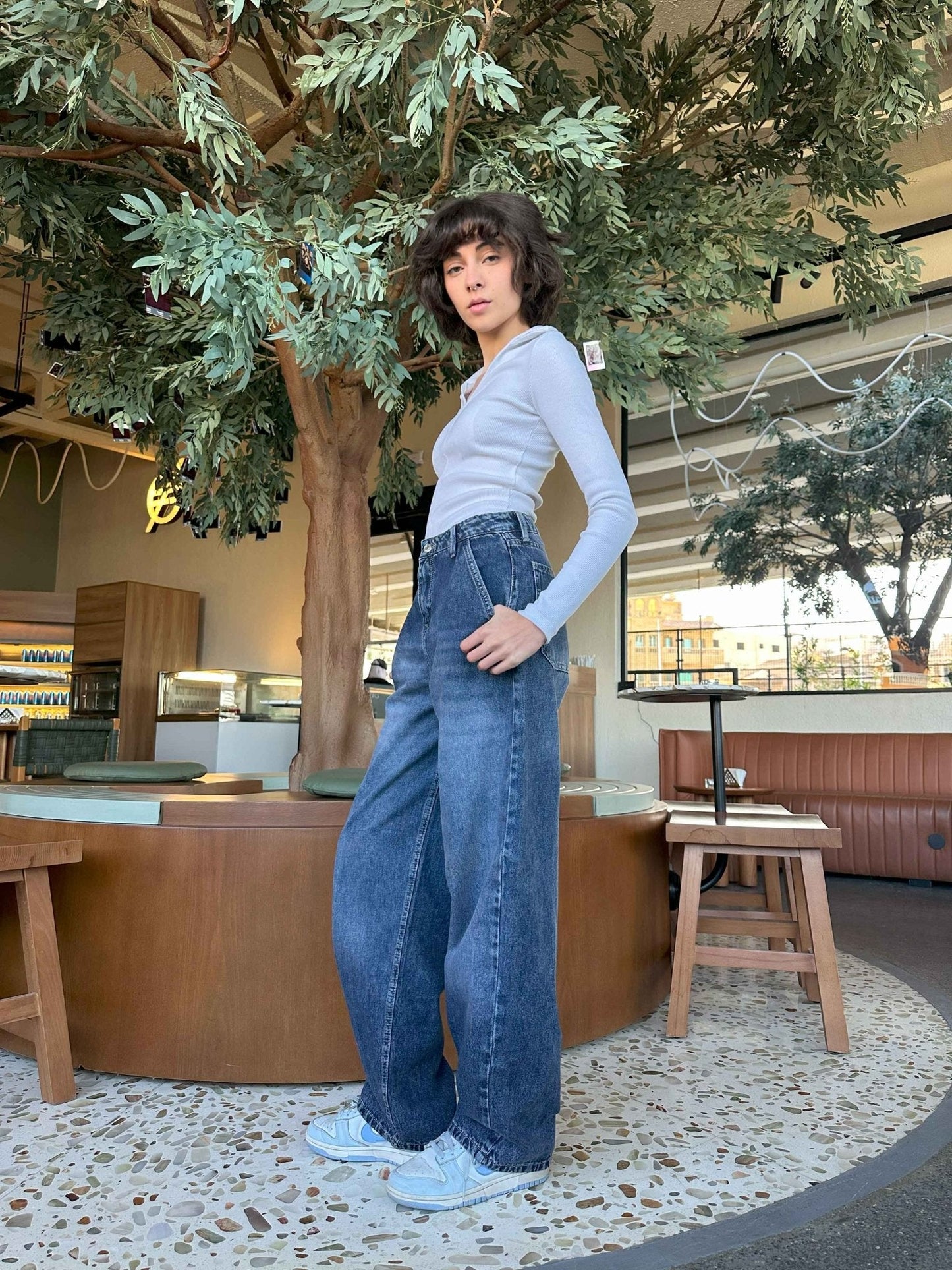 Skater - Mid Navy Blue Washed Skater Jeans.