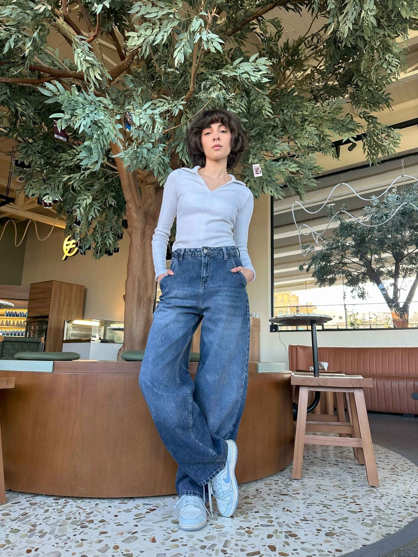 Skater - Mid Navy Blue Washed Skater Jeans.