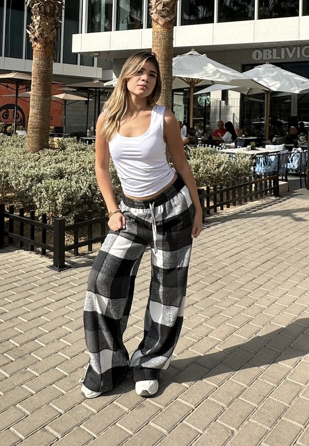 Plaid Wide-Leg Lounge Pants